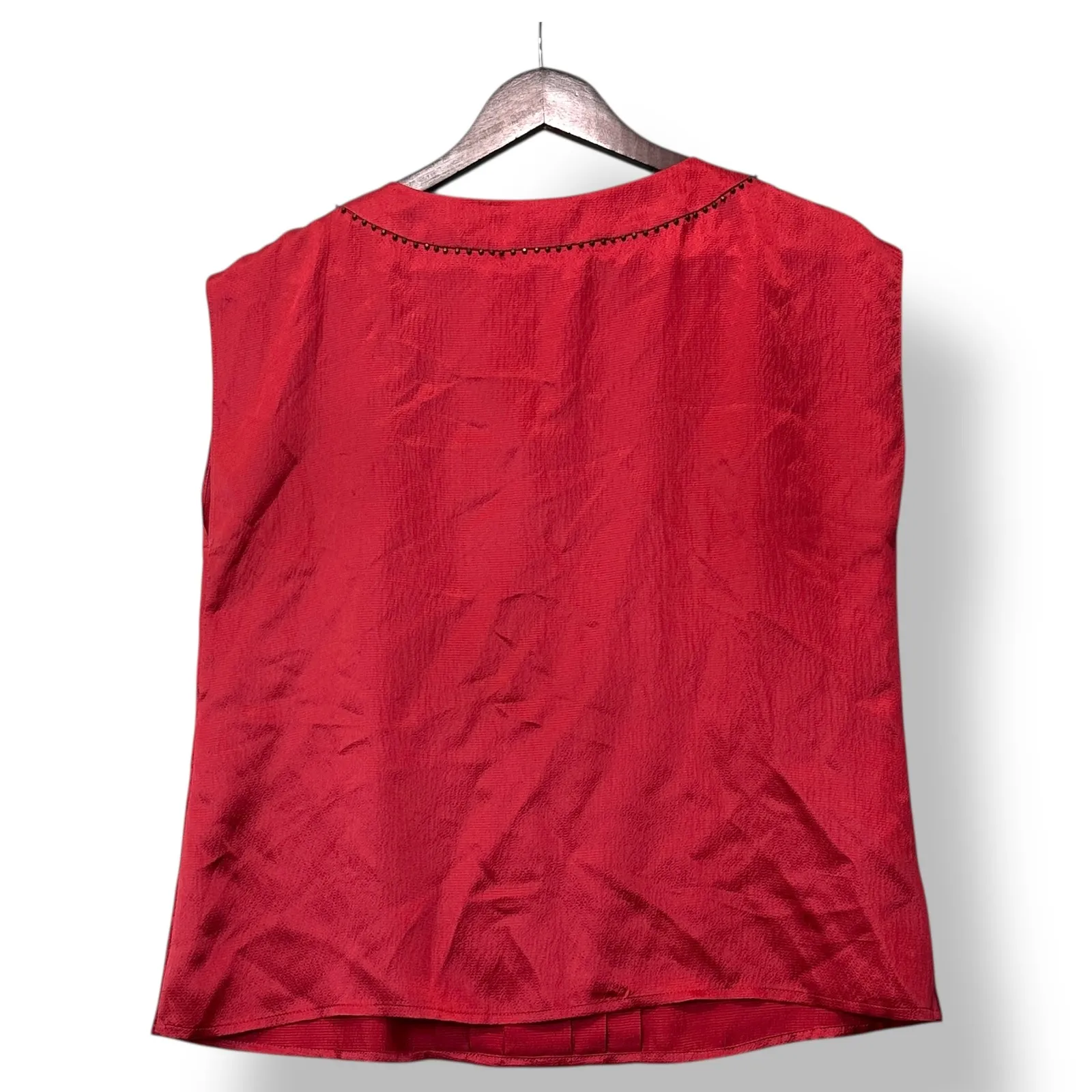 Talbots Women Silk Sleeveless Pintuck Blouse Red Petite 10P Classic Minimalist - Image 3