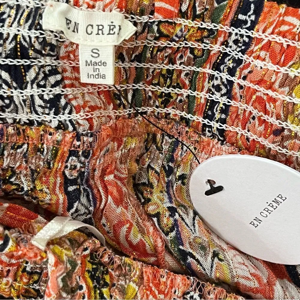 En Creme Boho Mixed Print Floral Stripe Halter Dress S NEW Brown - Image 10