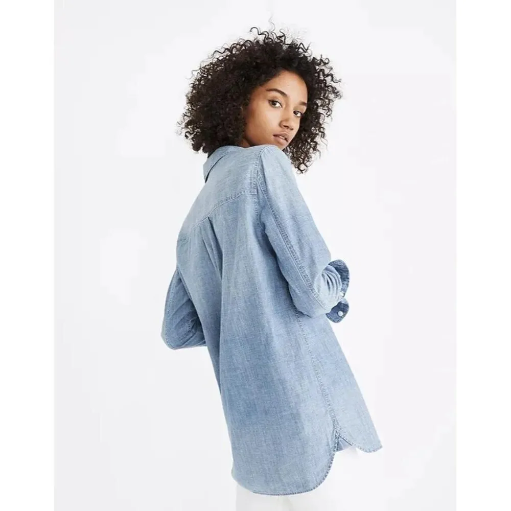 Madewell Classic Ex-Boyfriend Blue Chambray Long Sleeve Button Down S - Image 2