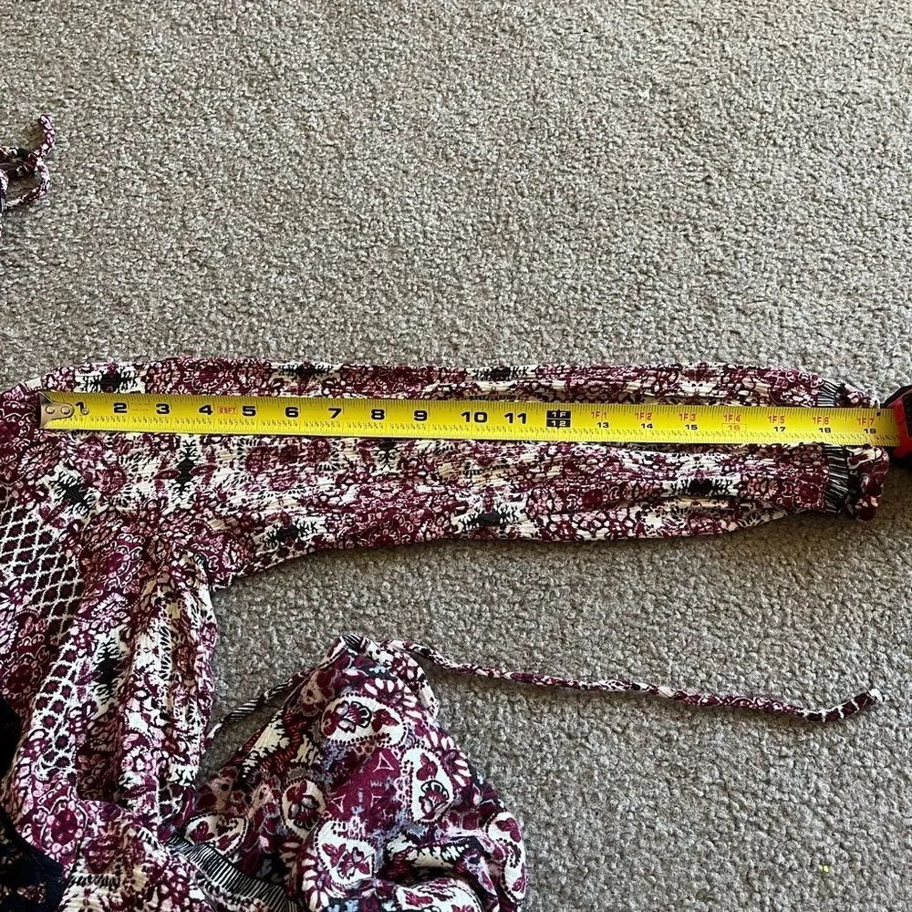 Maurices Women’s Burgundy Bohemian Floral Print 3/4 Sleeve Tie Back Mini Dress M - Image 12