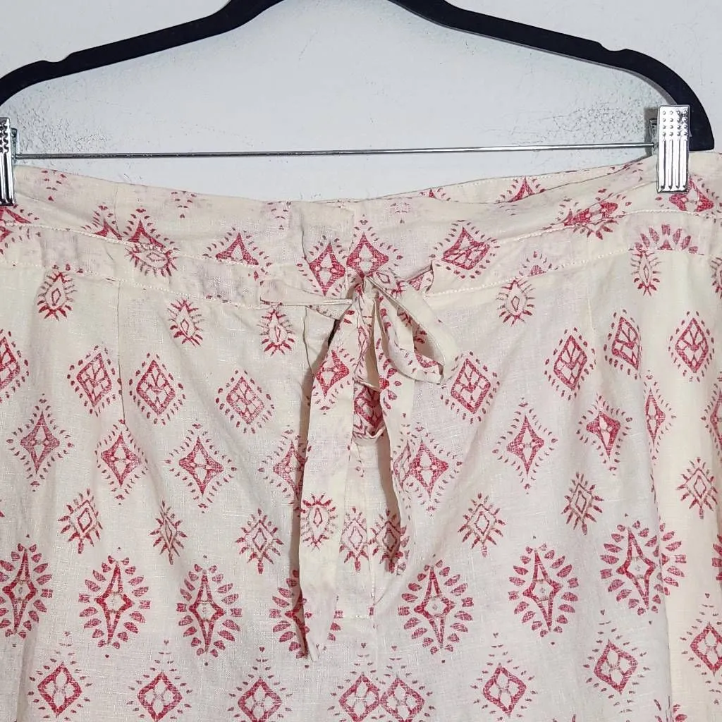 Artisan NY Cream and Red Linen Shorts Size XL Linen Paper Bag Waist Shorts - Image 4