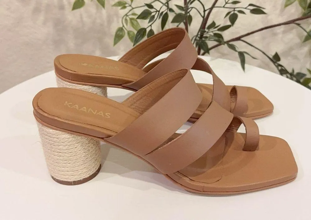Kaanas Topaz Toe Ring Strappy Heel Sandal Size 6 NWOT Summer Vacation Tan - Image 4