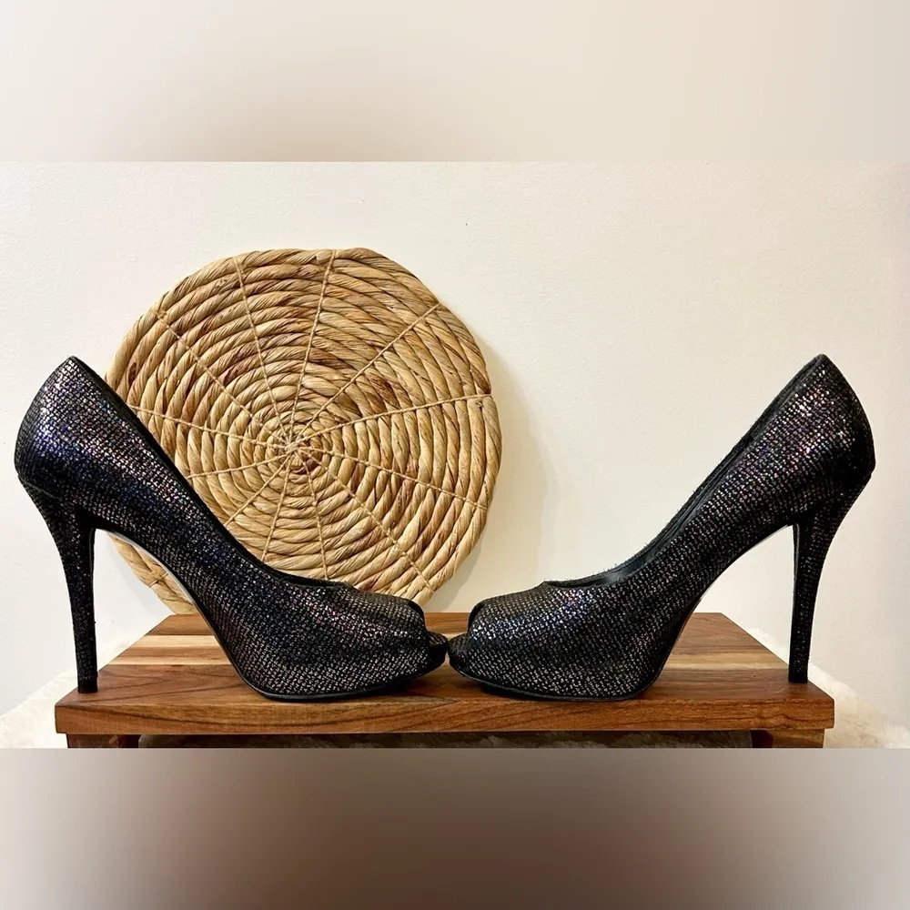 Stuart Weitzman Evabaton Perp Toe Platform Evening Pumps Iris Glitter Size 8.5 - Image 6