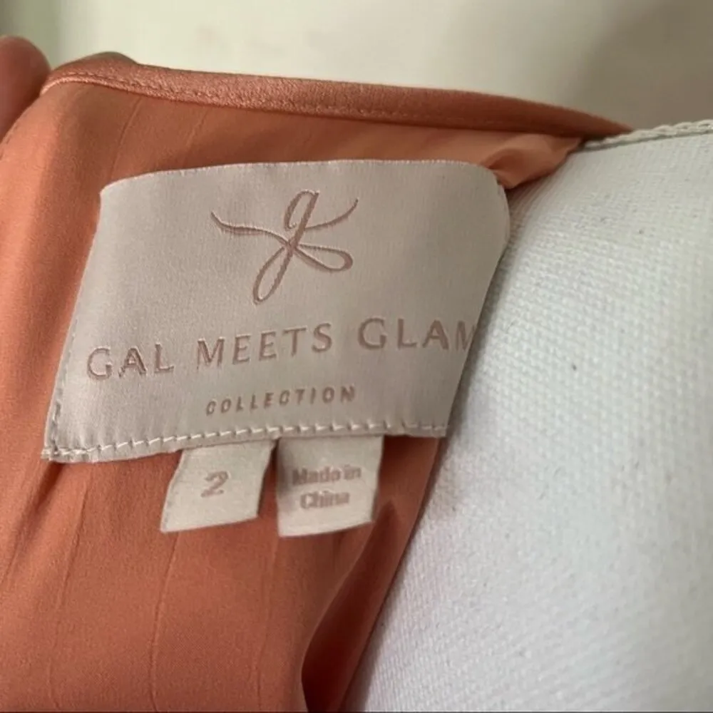 Gal Meets Glam Julia Midi Dress Women’s Size 2 Langoustino Peach Satin Pockets - Image 13