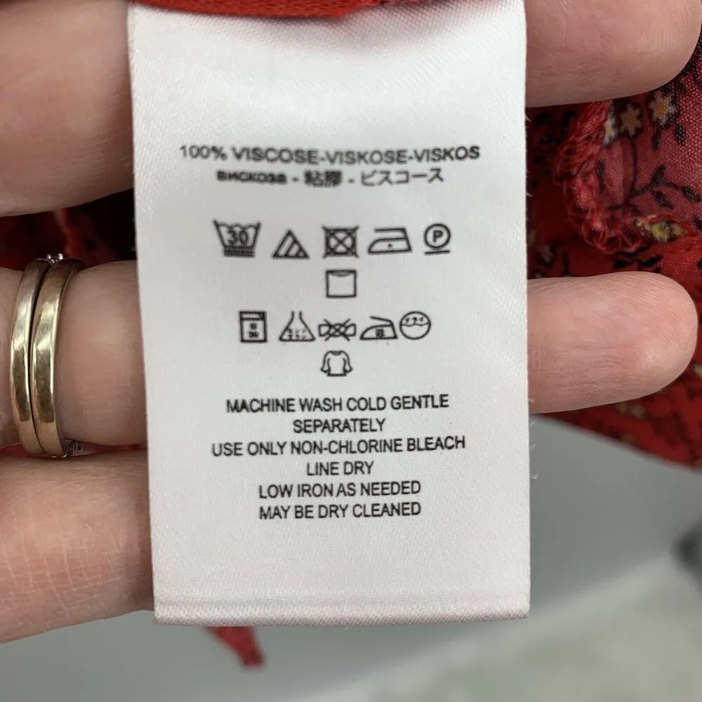 Free People Size XS Mini Dress Clara Floral Tie-waist Tunic In Red Floral V-Neck - Image 6