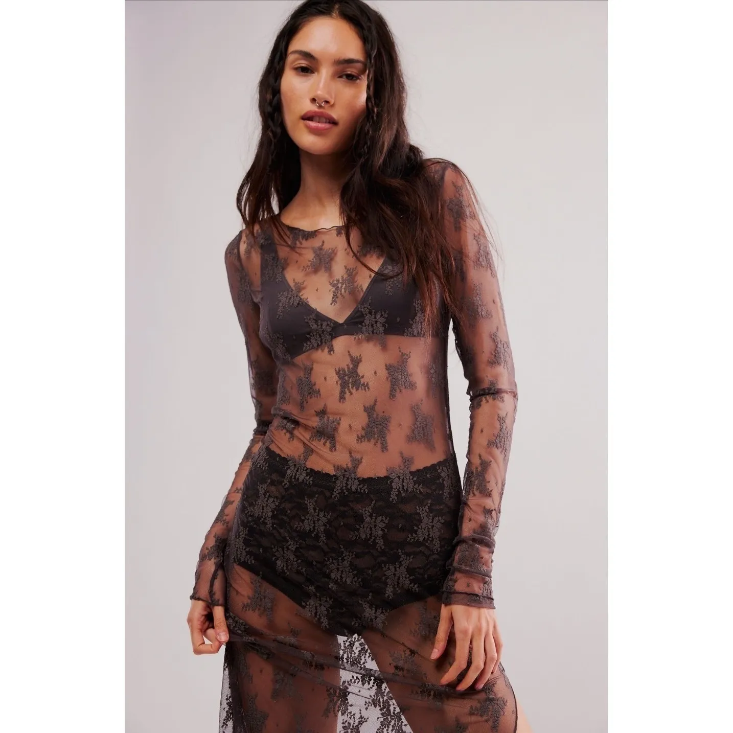 Free People Lady Lux Maxi Slip Dress Layering Dark Gull Grey XL NWT MSRP $88 - Image 4