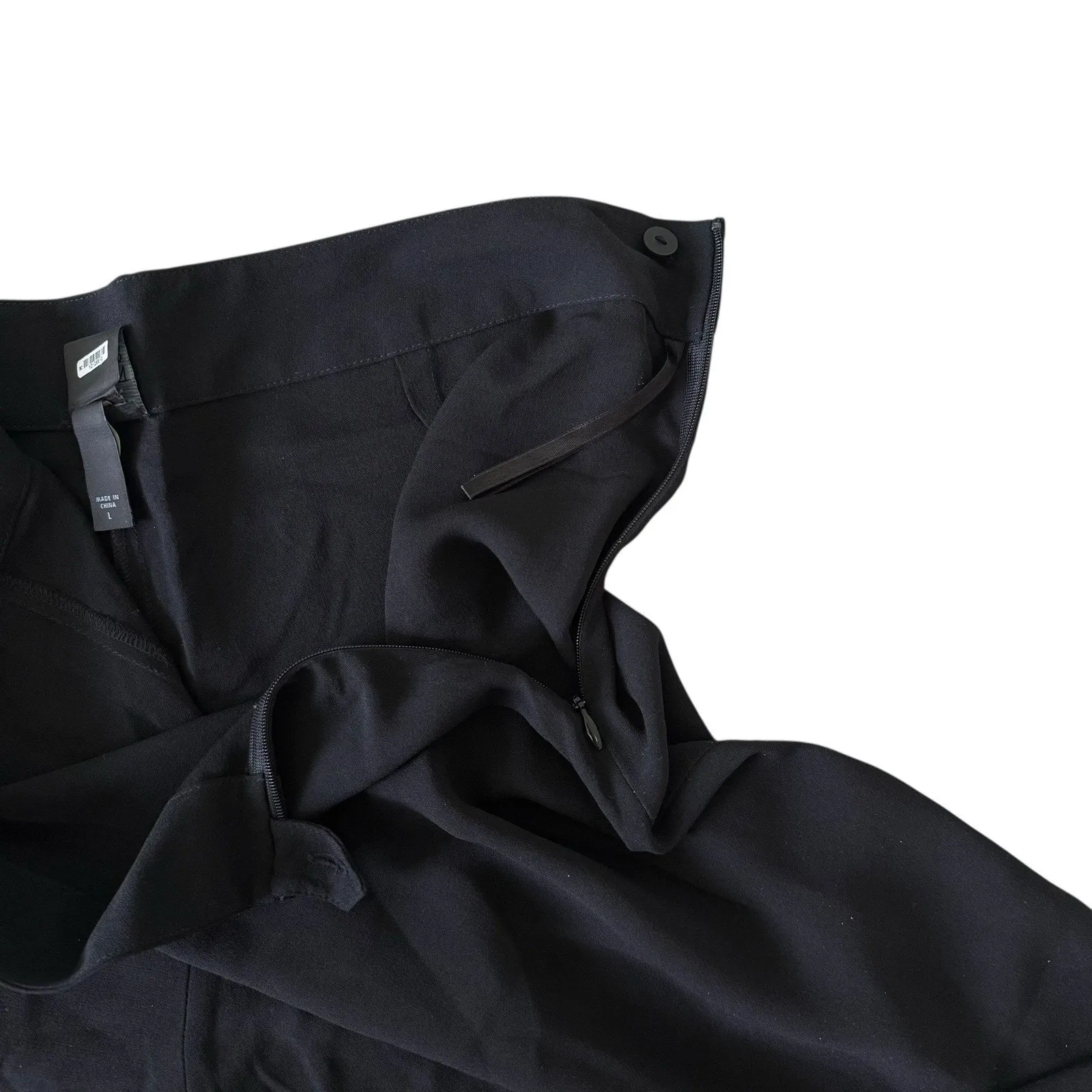 EILEEN FISHER Silk Georgette Crepe Full Length Straight Pants Zipper Black Large - Image 2