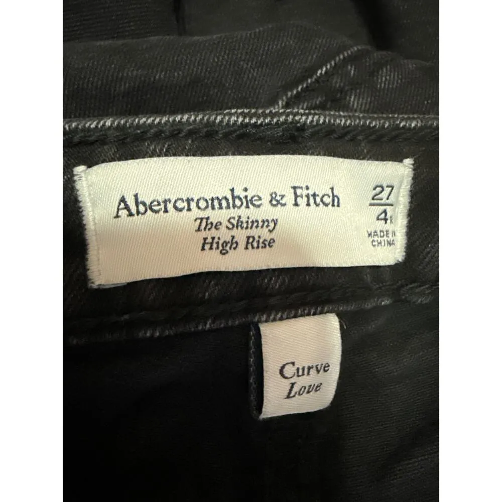Abercrombie & Fitch Black Skinny High Waist Split Hem Denim Jeans Pants Size 27 - Image 4