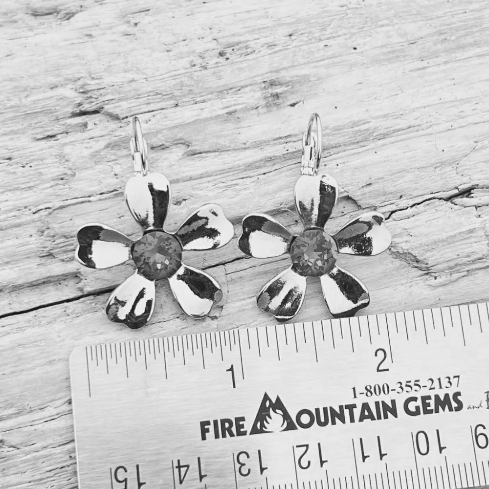 Handcrafted earrings with pink aurora crystal and silver. Silver - Image 3