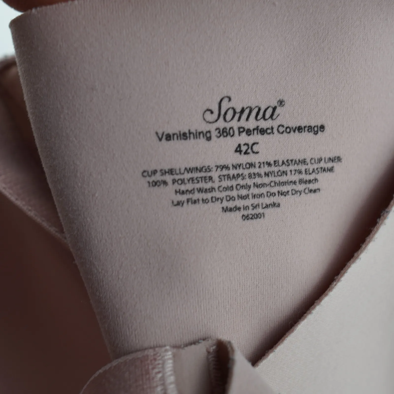 Soma Vanishing 360 Perfect Coverage Bra Womens 42C Lightly Padded Nude - Image 5