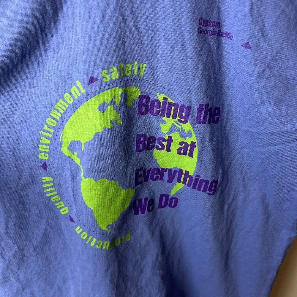 Vintage 90s Georgia Pacific T Shirt Blue Large L Graphic Tee 100% Cotton Solid - Image 7