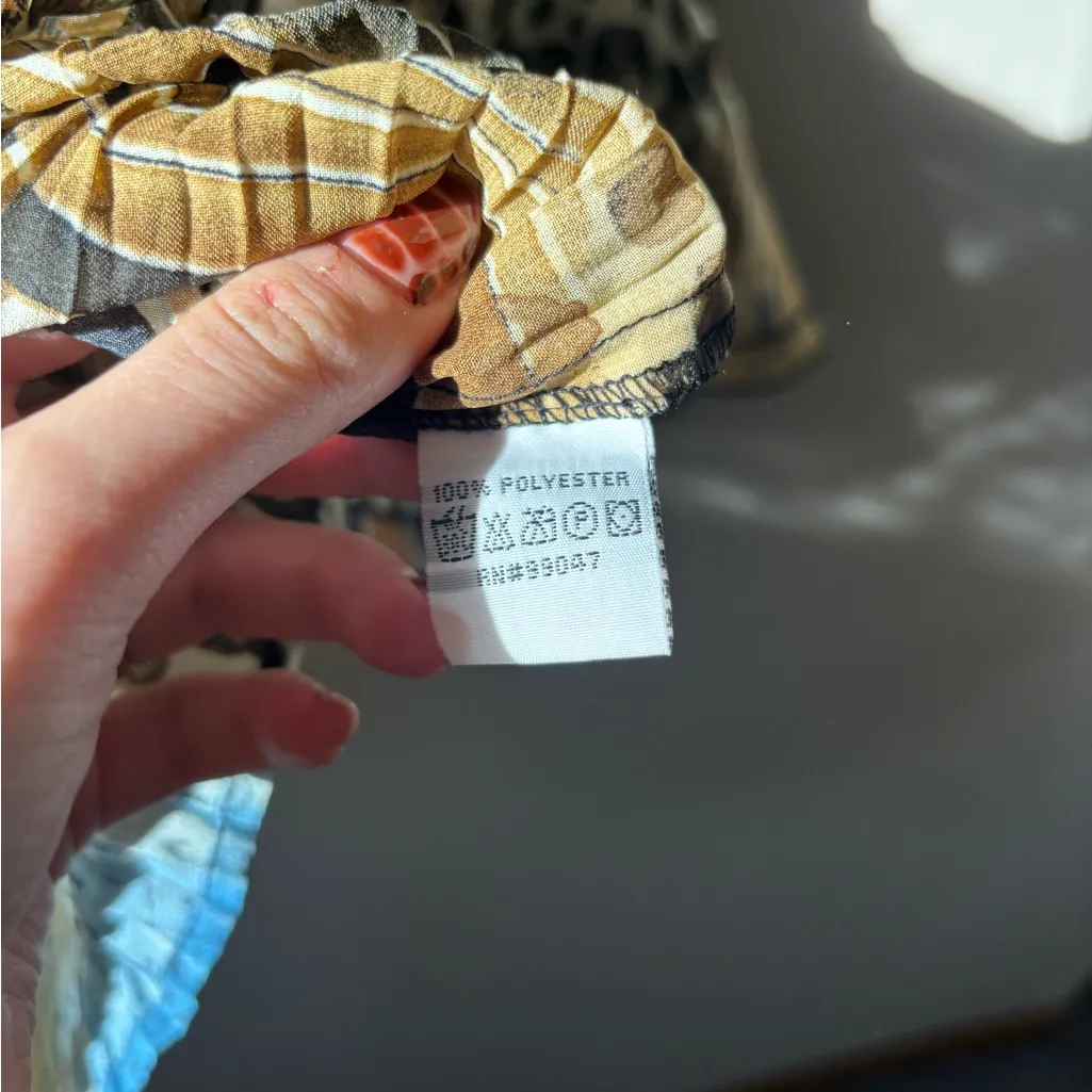 Jaipur Multicolor Animal Print Ruffle Blouse Yellow Size M - Image 4