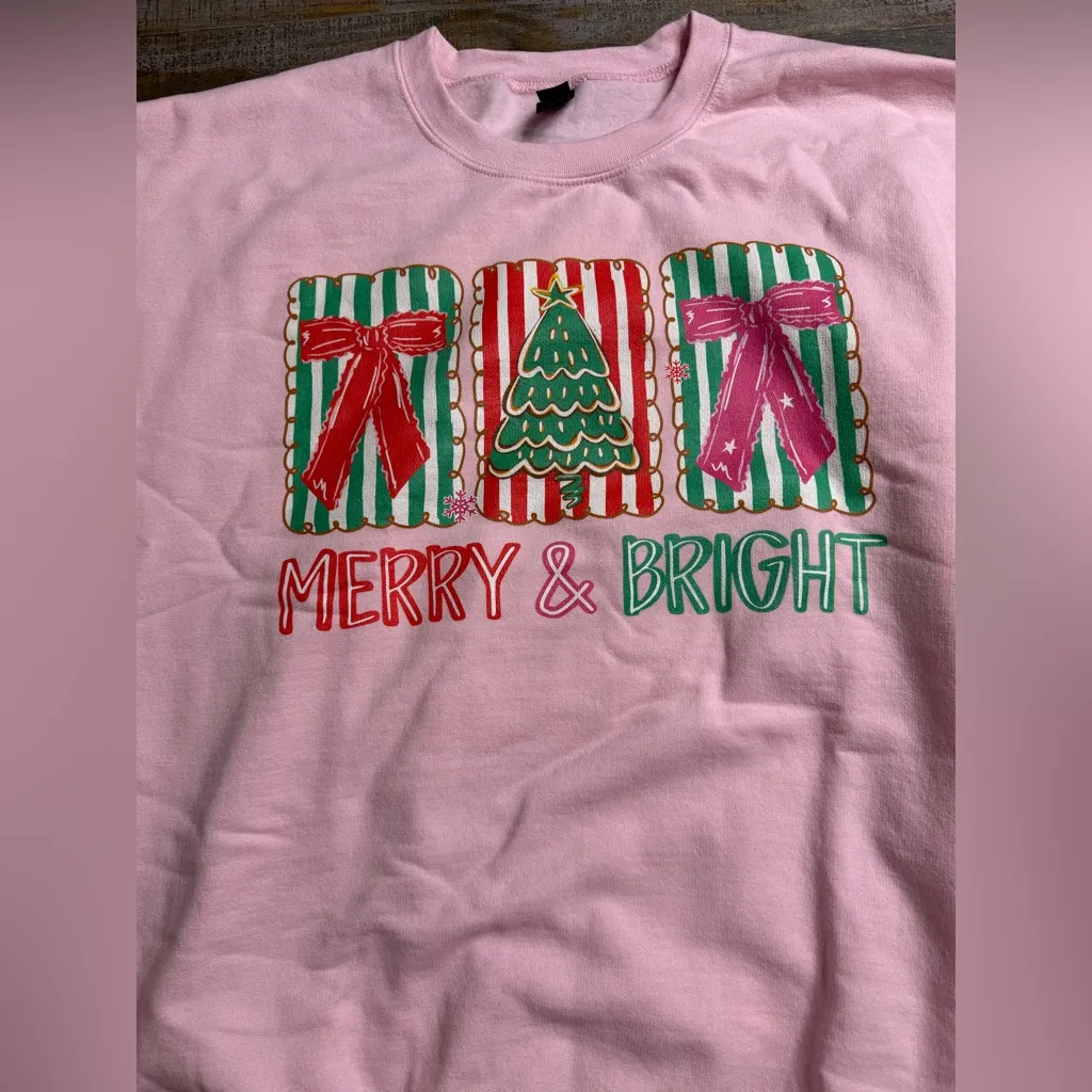 Gildan Pink Merry & Bright Sweatshirt - Image 5