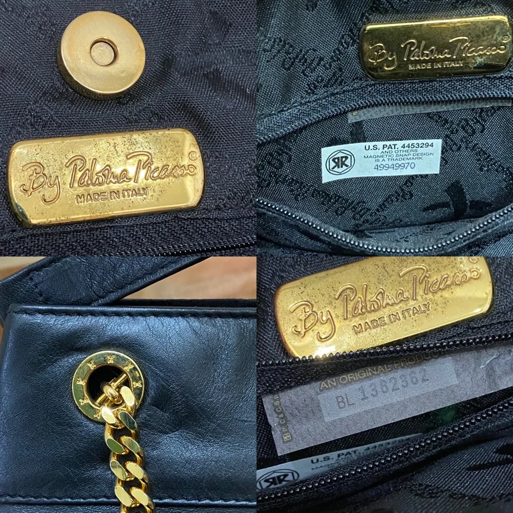 Vintage PALOMA PICASSO Italian Black Leather Gold Chain Handle Shoulder Bag - Image 16