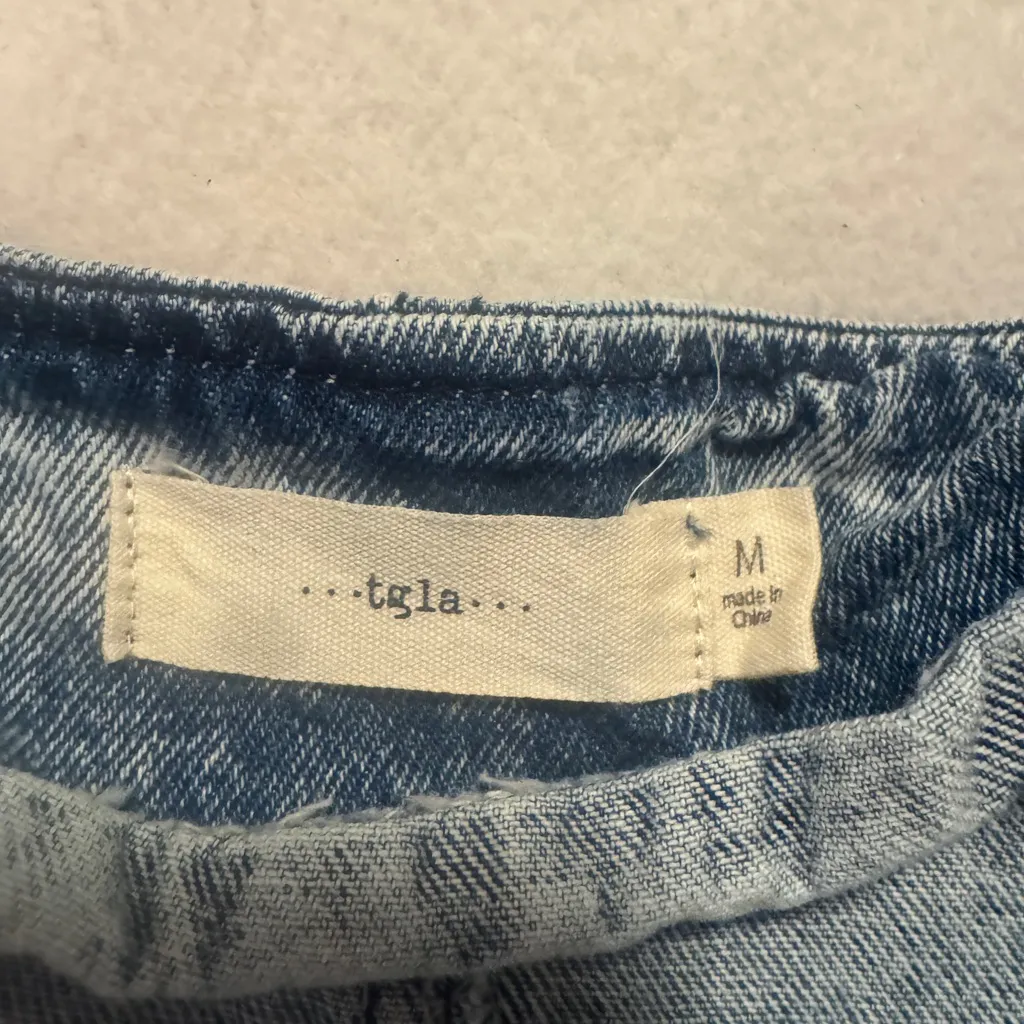 TGLA 80’s Denim Ruffle Women Shirt Blue Size M - Image 3