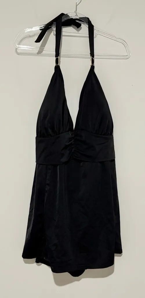 Tropical Escape 1pc Swimsuit dress Runched Front jewel beaded strap black 24w - Image 1