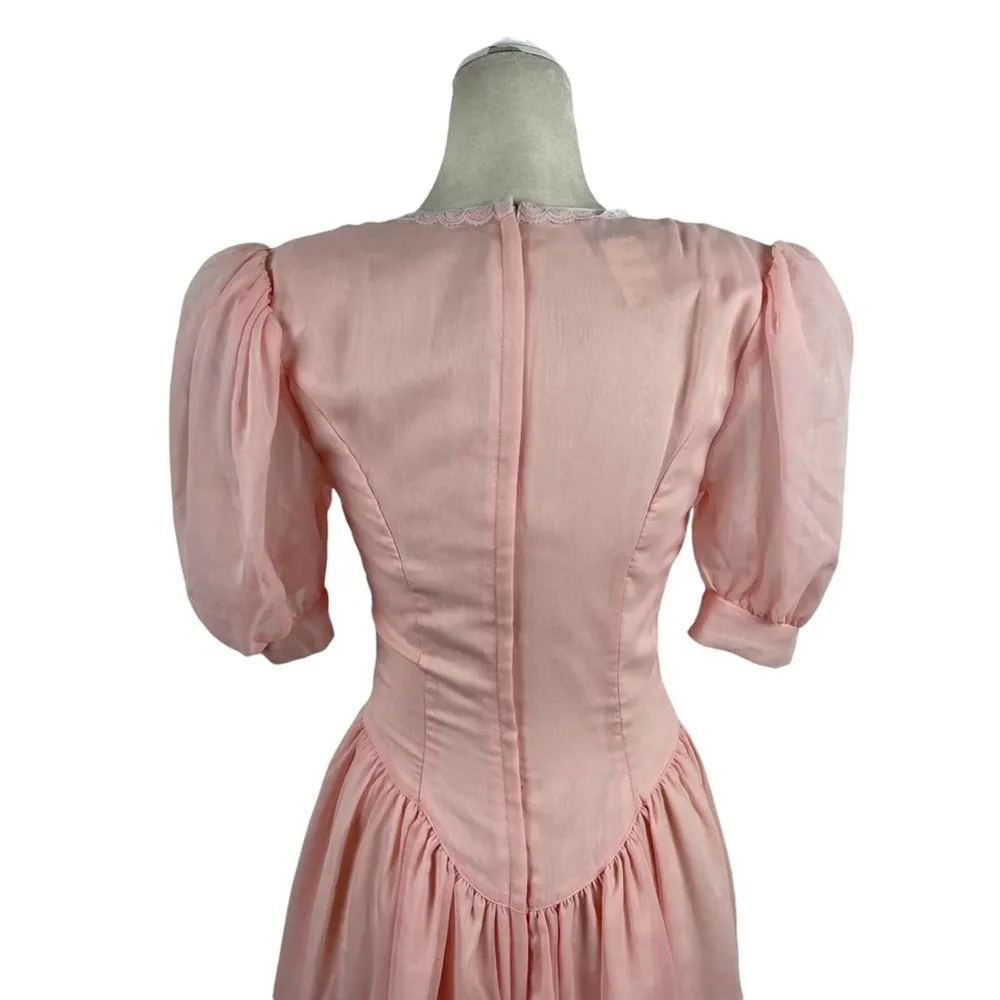 VTG Gunne Sax Midi Victorian Dress 1980s Cottagecore Prairie Lace Trim Pink - Image 13