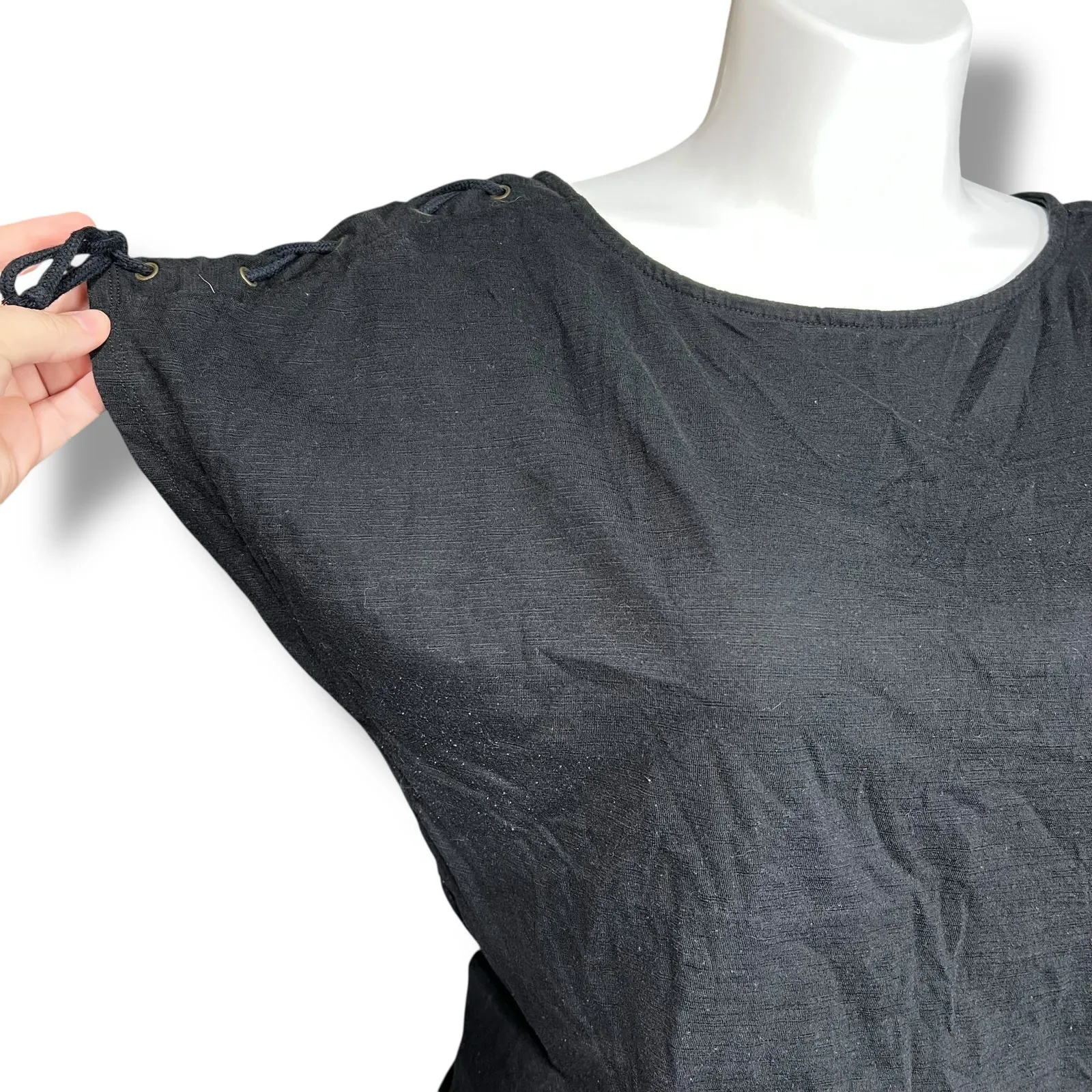 Covington Womens T Shirt Top Short Dolman Sleeve Laceup Detail Black Large - Image 2