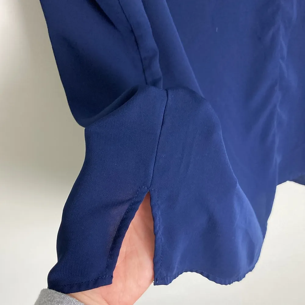 Eloquii Short Sleeve V-Neck Notch Collar Blouse Navy Blue Women's 24 Office - Image 9