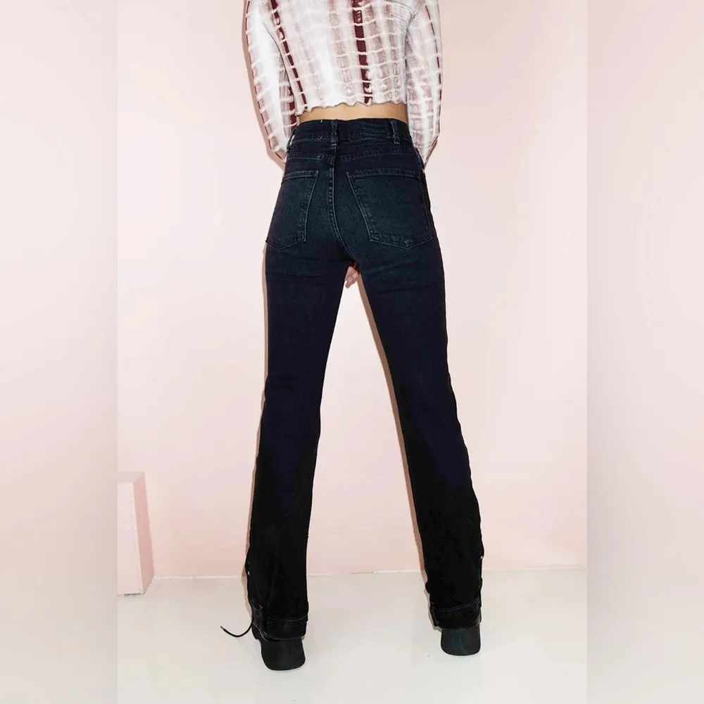 Revice Farrah High Rise Straight Leg Waistband Hem Denim Jeans Midnight Black 26 - Image 2
