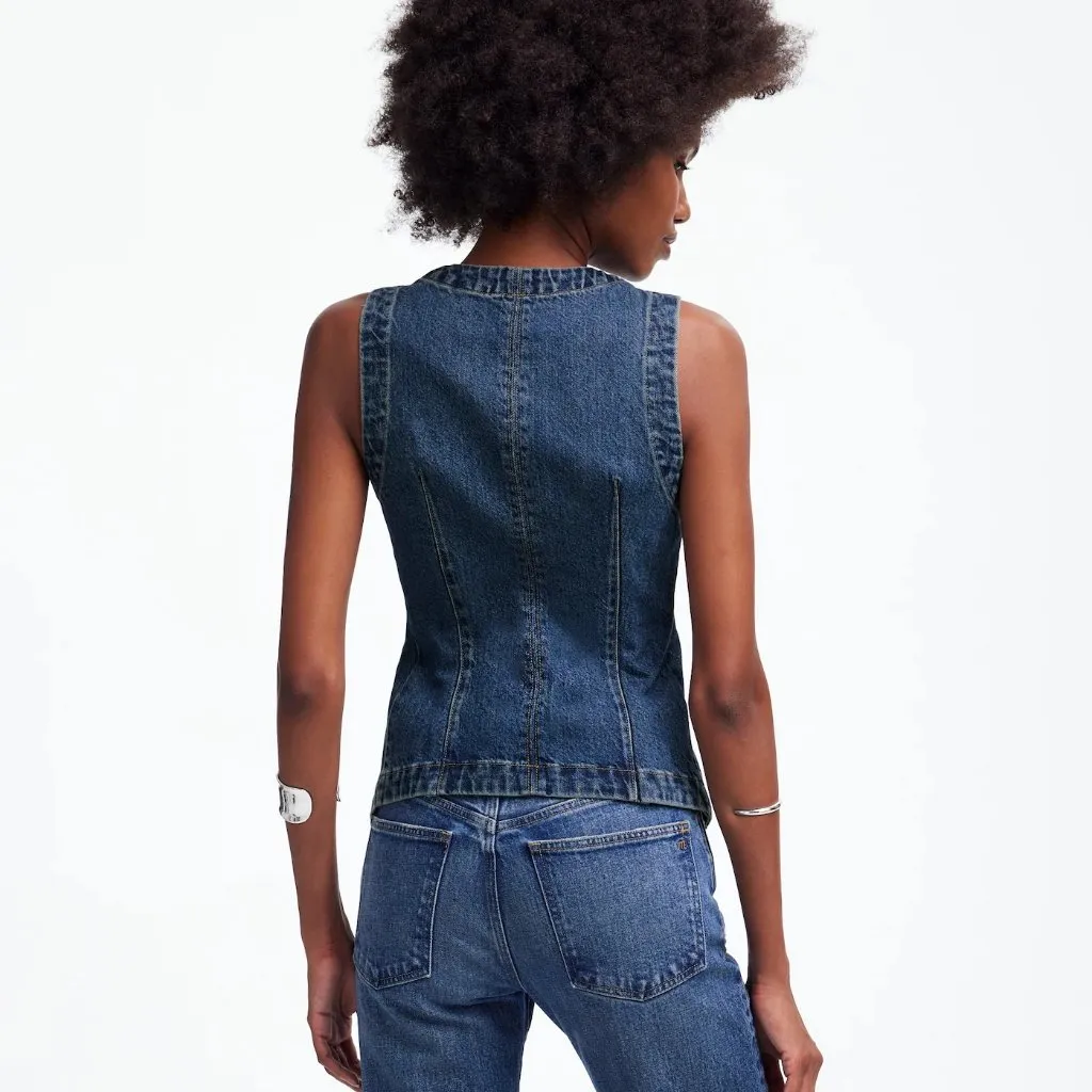 Madewell Denim Crewneck Vest in Concho Wash, Size 14 - Image 5