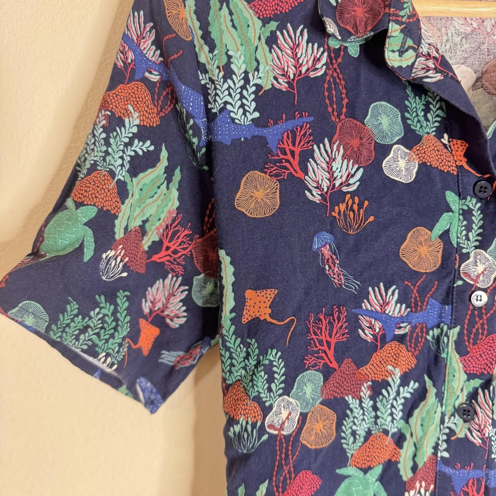 Sugarhill Brighton Dress Womens 10 Navy Sea Life Print Short Sleeve Tie Waist - Image 4