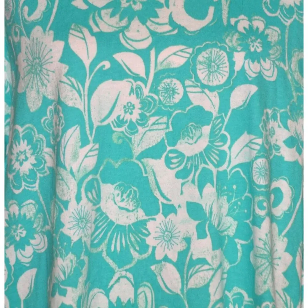 Woman Within Floral Print 3/4 Sleeve Top Casual Comfort Plus Size 1X Green White - Image 3