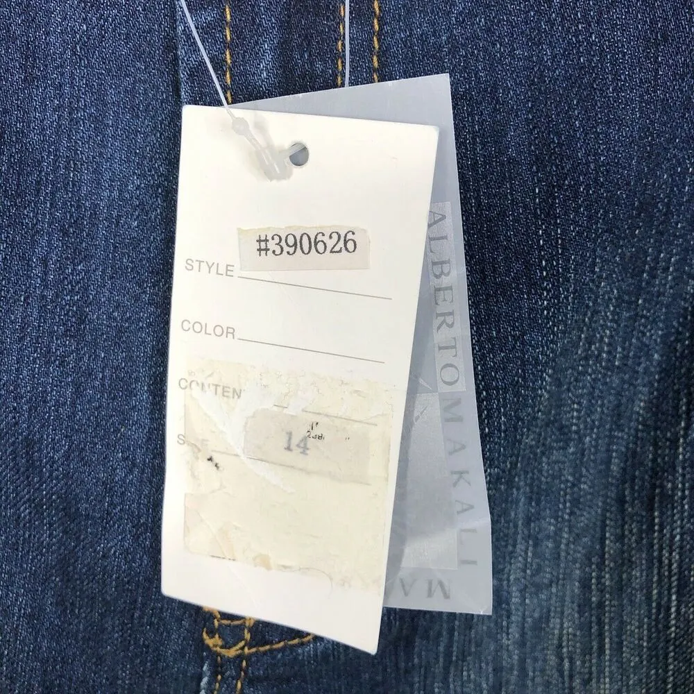 NEW ALBERTO MAKALI Dark Wash Cropped Jeans Striped Cargo Pockets & Trim Sz 14 - Image 6