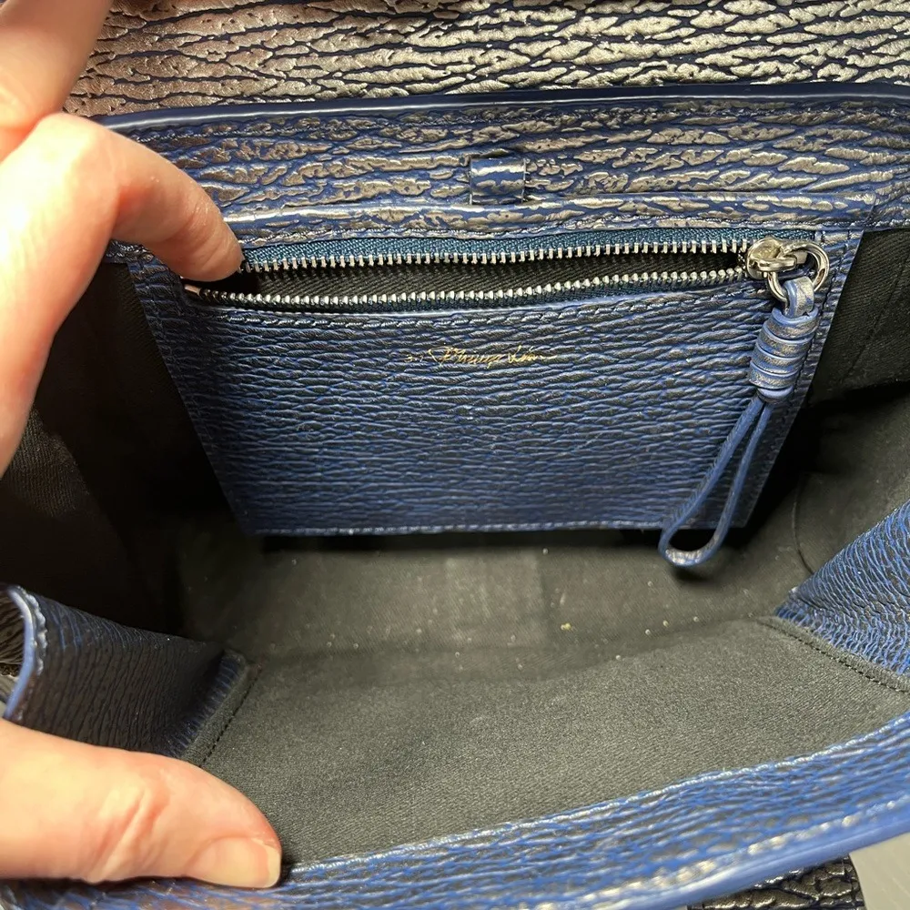 Phillip Lim Pashli Mini leather cross body rare silver metallic finish over navy - Image 12