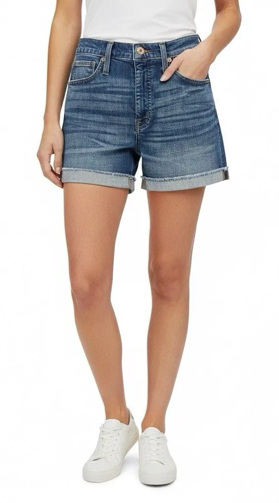 J.Crew Womens Short Sz 26 Medium Wash Denim High Rise Stretch Rolled Raw Hem Blue - Image 1