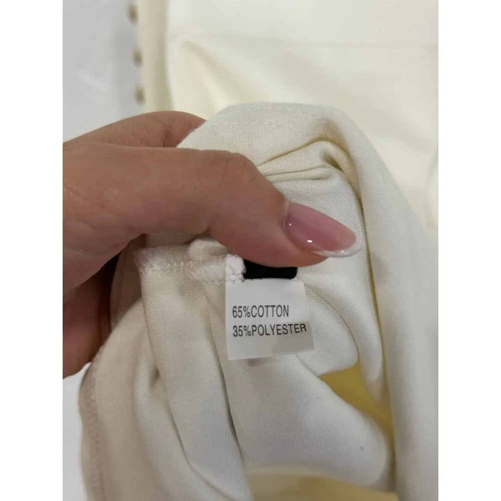 Studded Long Sleeve Mock Neck Asymmetric Hem Mini Sheath Dress White Women's S - Image 5