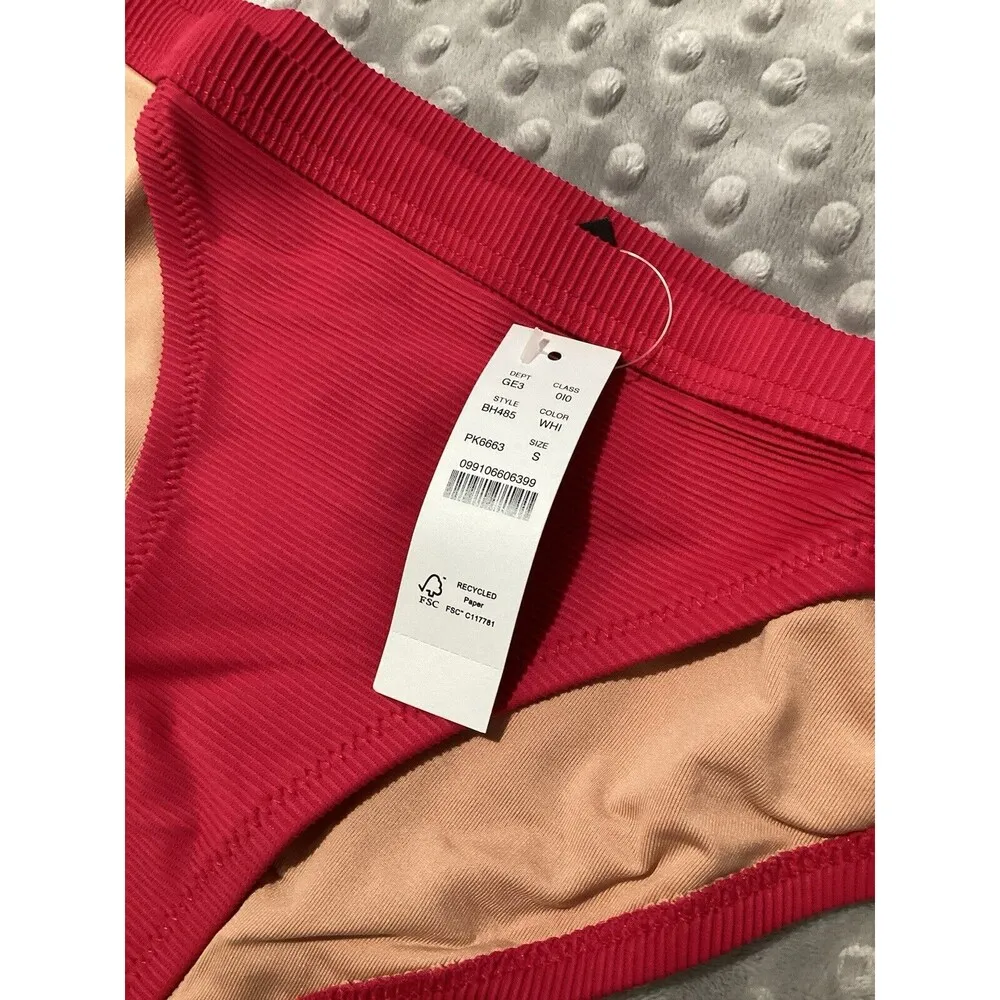 J. Crew Dark Pink Textured Ribbed Bikini Swim Bottom S - Image 3
