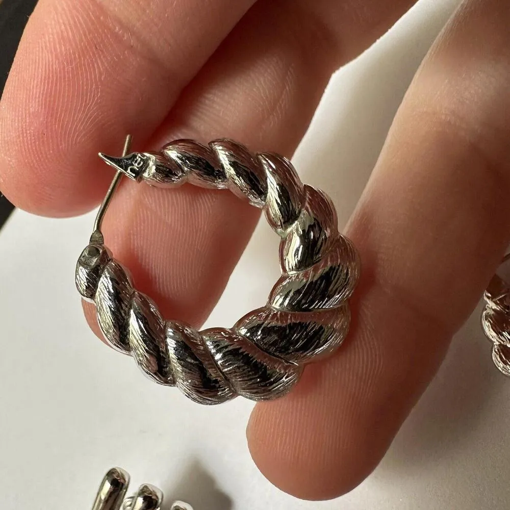 Lot Of 2 Signed Monet Silver Tone Dangle / Hoop Costume Earrings Pierced Mix - Image 5