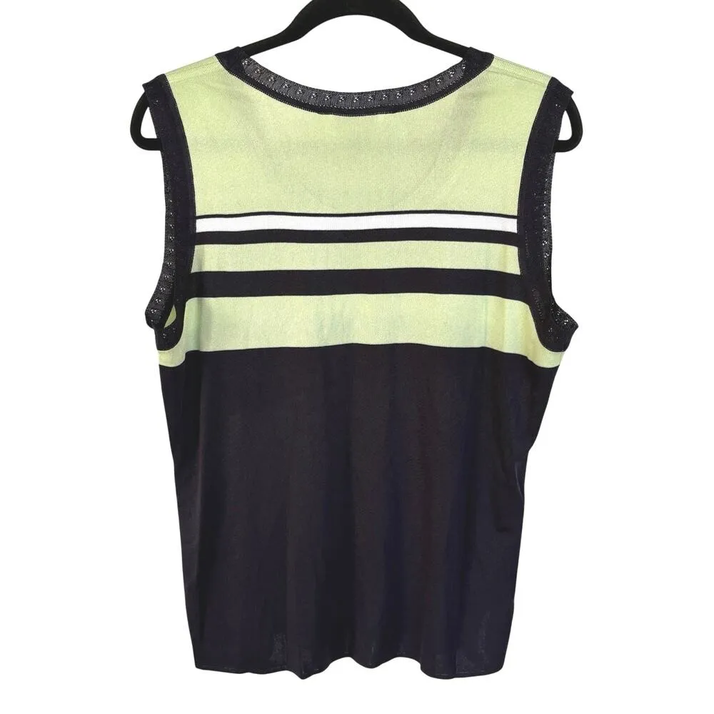 Vintage Misook Lime Navy Stripe Nautical Summer Knit Top Vacation Travel Large - Image 3