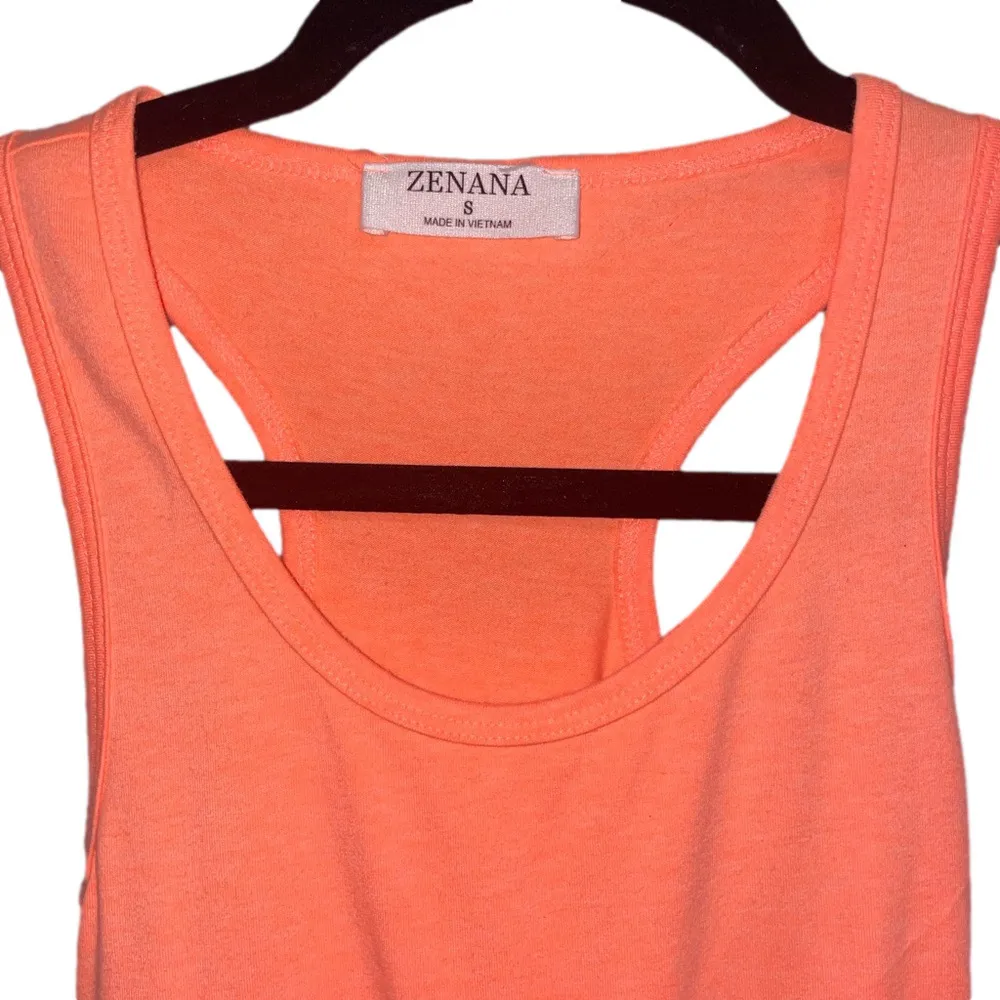 Zenana Bodysuit Women Small Neon Orange Sleeveless Racerback Tank Festival basic - Image 4