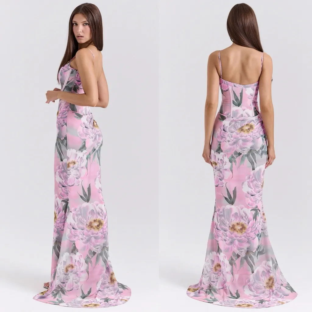 House of CB Antonia Pink Floral Corset Maxi Dress NWOT size XS Tall - Image 3