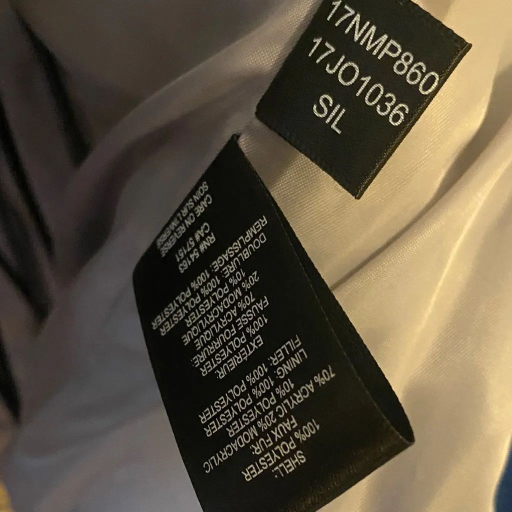 Fur Calvin Klein M Women's Gray faux fur Hooded Puffer Coat Silver Hardware - Image 13