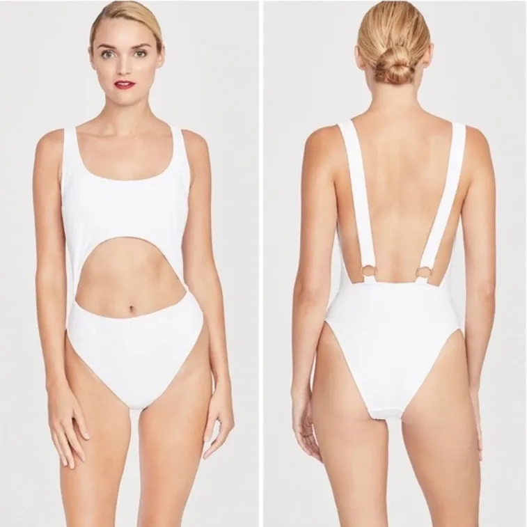 Rachel Roy NWT  White Cut Out Strap Back Cheeky Coverage One Piece Swimsuit L - Image 2