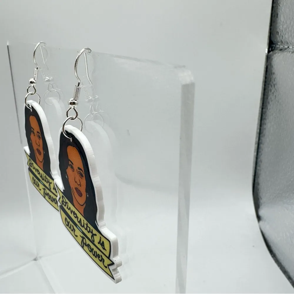 Kamala Harris Earrings Democrat Patriotic 2024 Election Silver Charm Dangle Red - Image 3