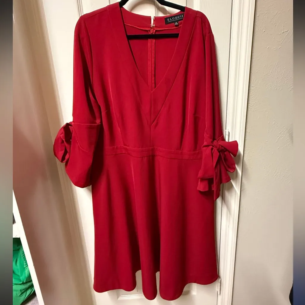 Lane Bryant Red V-Neck Tie Sleeve Fit & Flare Dress Size 18 - Image 5