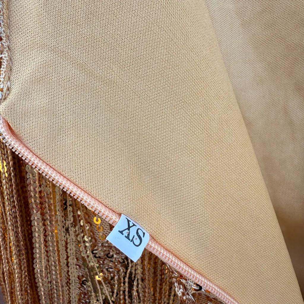 Gold Sequin Fringe Mini Dress Womens Size XS Fearless Showgirl Flapper Cocktail - Image 8