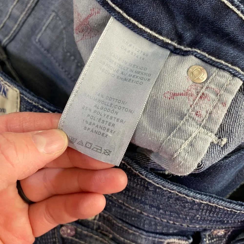 Women's True Religion Dar Blue with Plaid Shimmer Print Skinny Jeans- 30 - Image 7