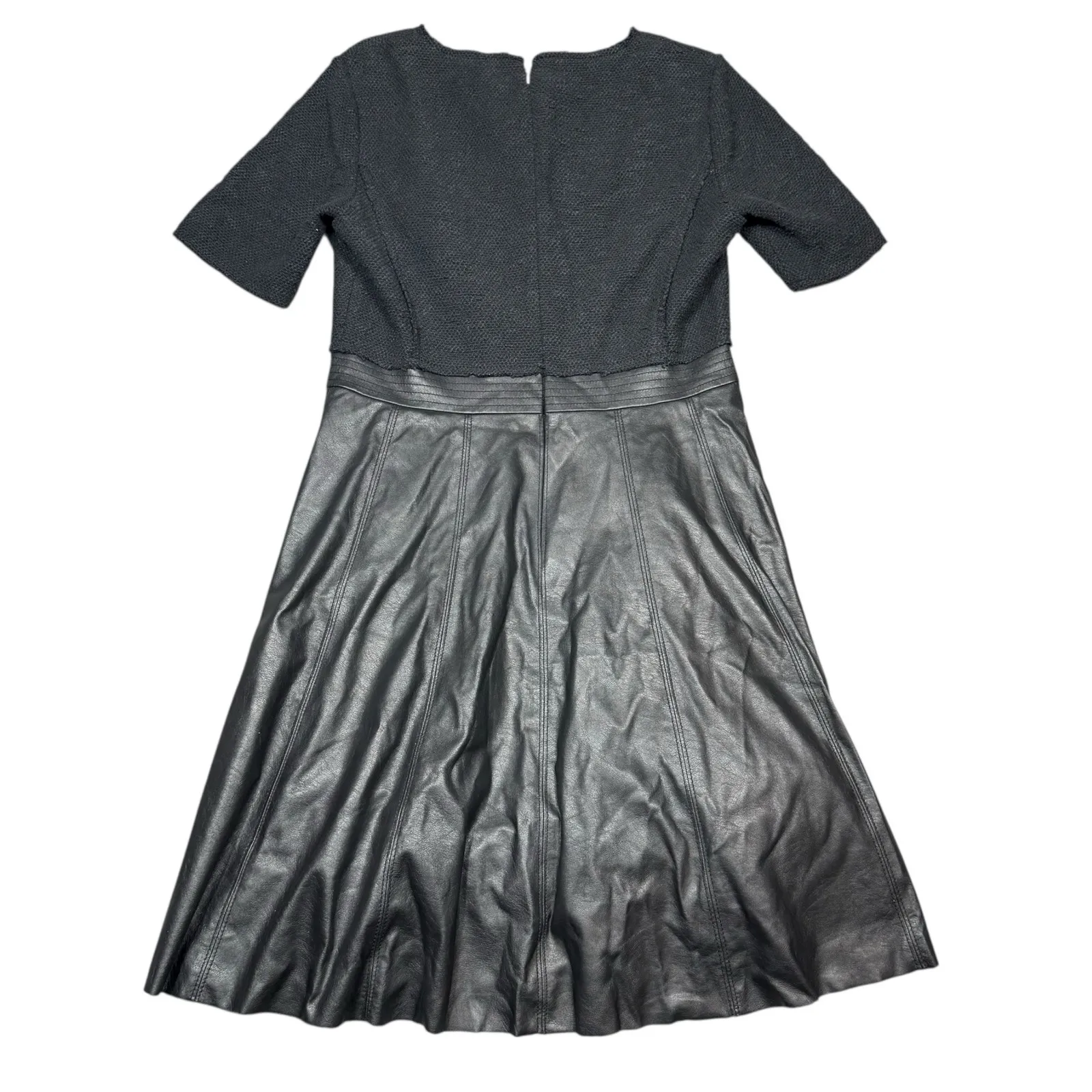 Rebecca Taylor Black Bouclé Faux Leather Fit & Flare Dress Size 12 - Image 4