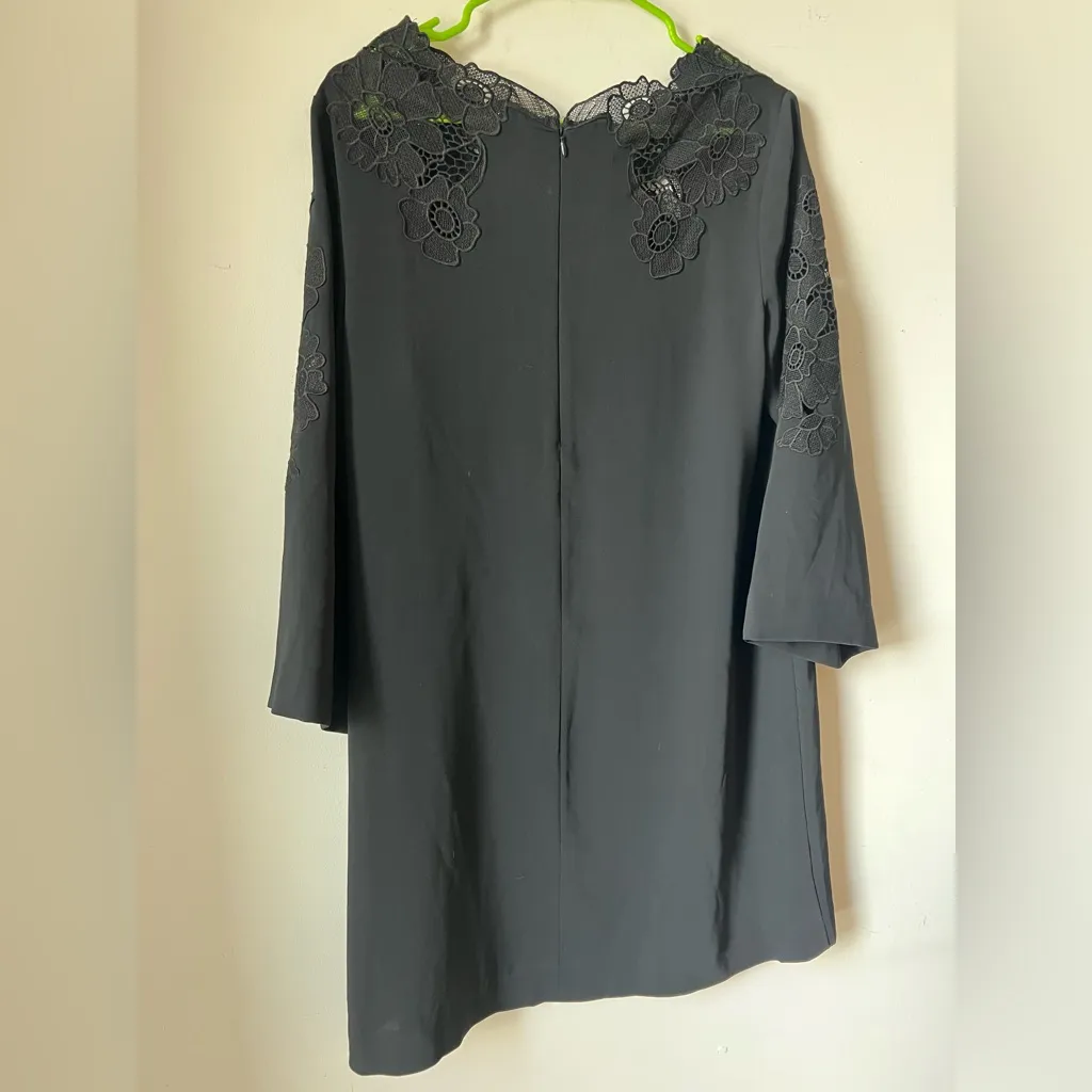 Alfani Petite Black Lace Appliqué Shift Dress 12P 3/4 Sleeve Back Zip - Image 6