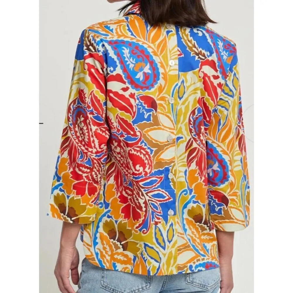 Hinson Wu Aileen Blouse Women XS Multicolor Paisley Retro Floral Art To Wear‎ - Image 13