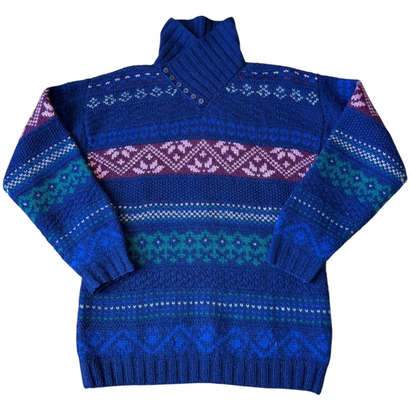 Vintage SKYR Shetland Wool Fair Isle Sweater Blue Purple Nordic Small to medium - Image 2