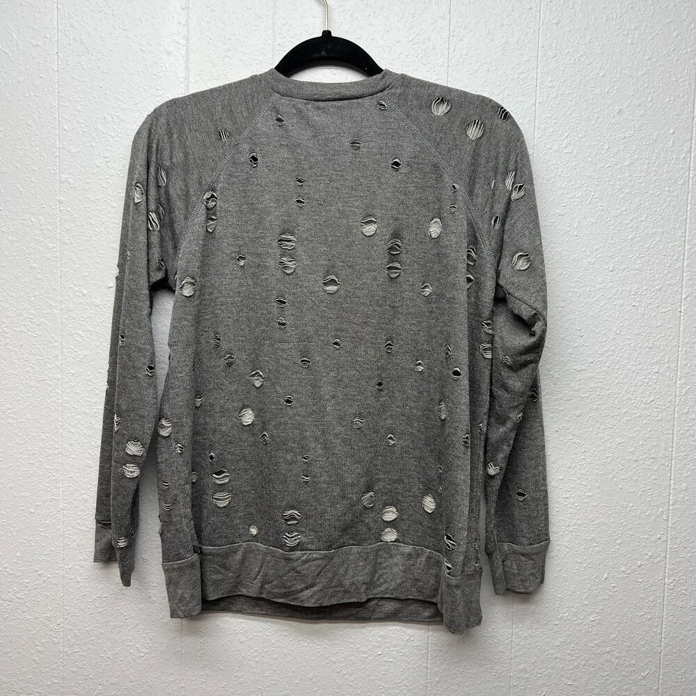Body Language Perforated Distressed Sweatshirt XS Lightweight Athleisure Casual Gray - Image 6