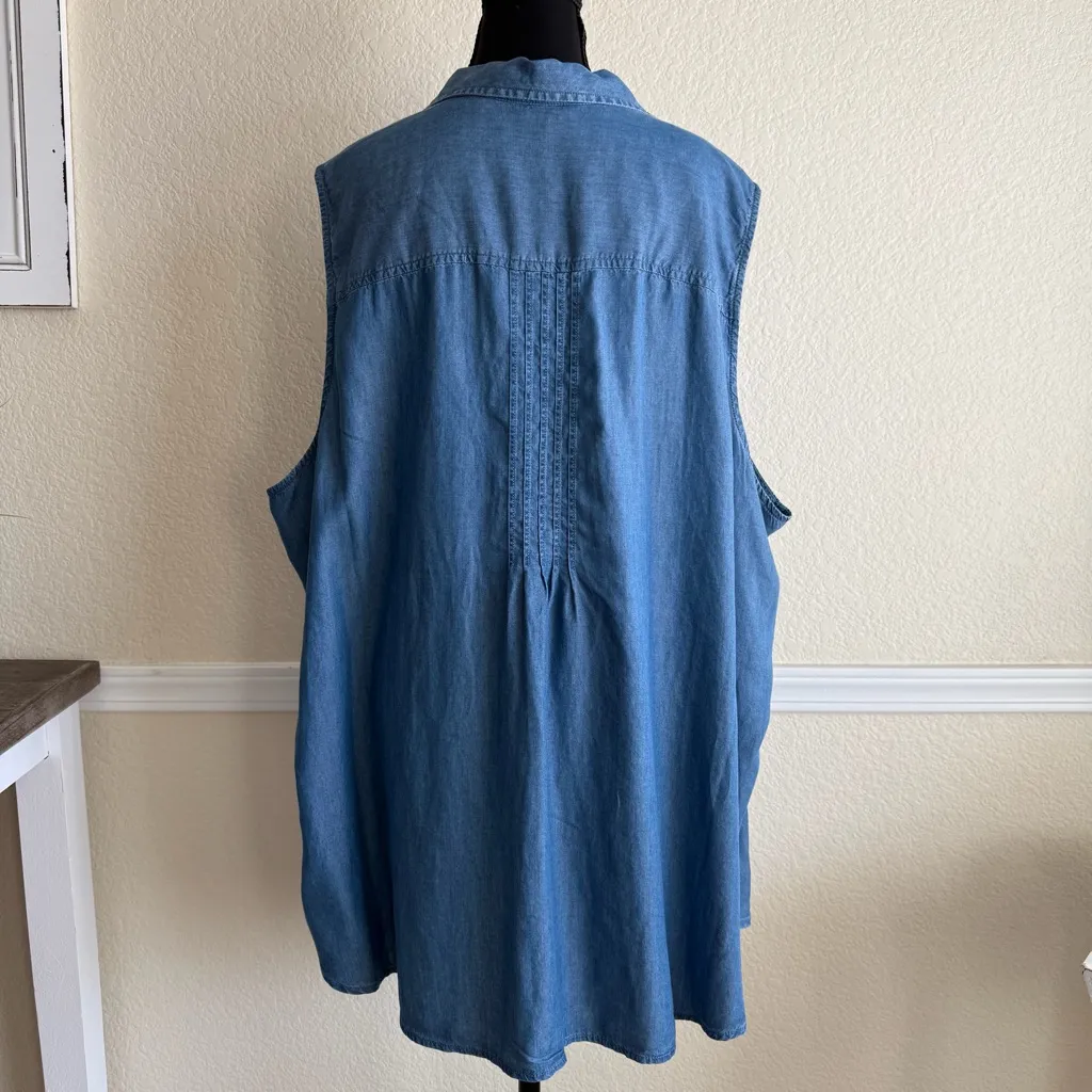 Terra & Sky 4X Blue Chambray Tunic Top Plus Size Lightweight Relaxed Fit Denim - Image 2