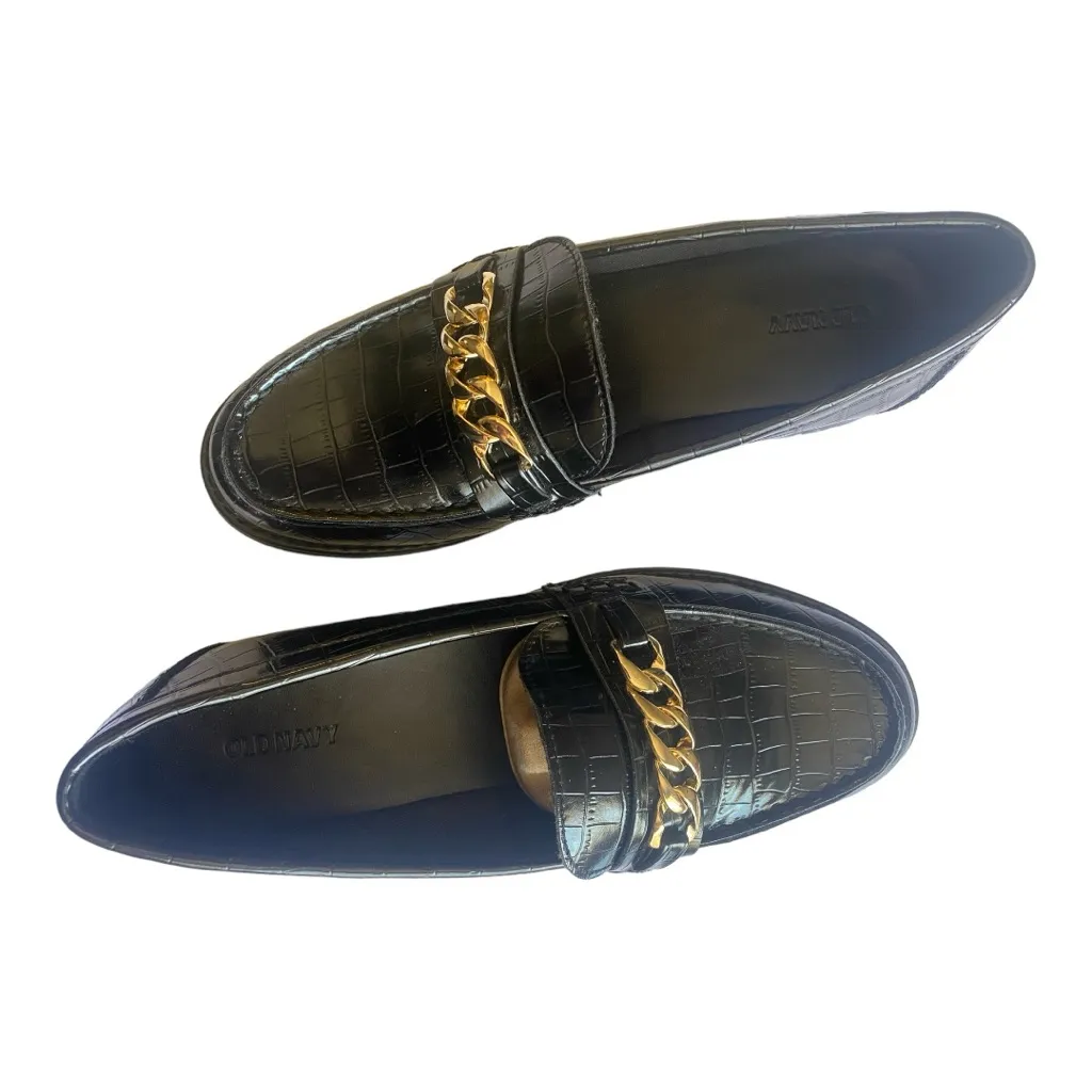 Old‎ Navy Black Faux Leather Chunky Heel Loafers Size 10 - Image 4