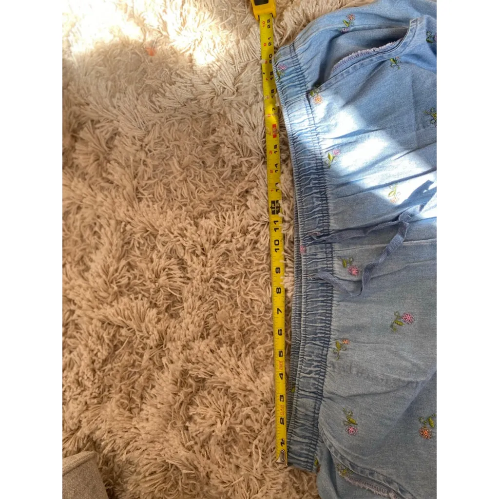 Basic Editions Floral Embroidered Chambray Denim Pants L Cottagecore Boho Lounge Blue Size 2X - Image 5